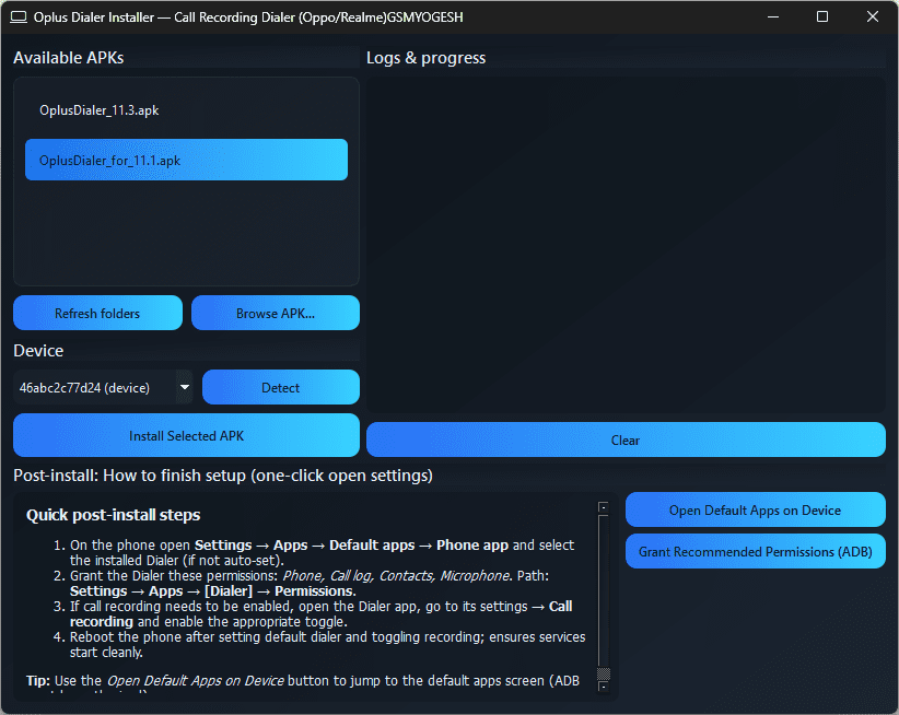 π Oppo Realme Call Recording Without Notification β One-Click Dialer Installer